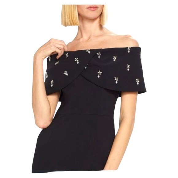 Rickie Freeman For Teri Jon Off-Shoulder Jewel-Embellished Crepe Midi Dress NEW - Picture 3 of 15